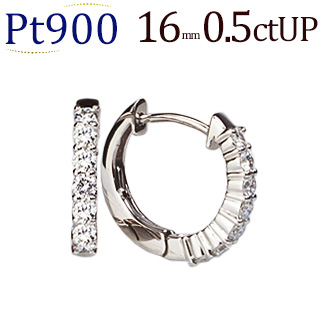 PT900 プラチナ　0.16ct ダイヤモンド　フープピアス